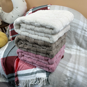 Tùy Chỉnh Màu Rắn Jacquard Cắt Vuông Sọc Chăn Len Cotton Vật Liệu Composite Cross-Biên Giới Ném Cho Giường Sử Dụng - Product Image 3
