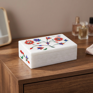 Boîte à bijoux rectangulaire en marbre personnalisée de qualité supérieure très durable avec des accents de nacre directement d'Inde - Product Image 3