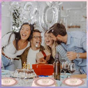 Assiettes jetables en papier aluminium de 9 pouces à bords festonnés modernes, rose et or, thème « Joyeux 30 ans », vente chaude directe usine, OEM - Product Image 1