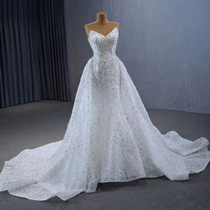 Vestido <span class=keywords><strong>de</strong></span> <span class=keywords><strong>Novia</strong></span> <span class=keywords><strong>de</strong></span> <span class=keywords><strong>Alta</strong></span> <span class=keywords><strong>Costura</strong></span> <span class=keywords><strong>de</strong></span> Lujo con Perlas, Sobrefalda Desmontable y Corte Sirena, Escote en V, Elegante Traje Nupcial Rsm231125 - Product Image 2