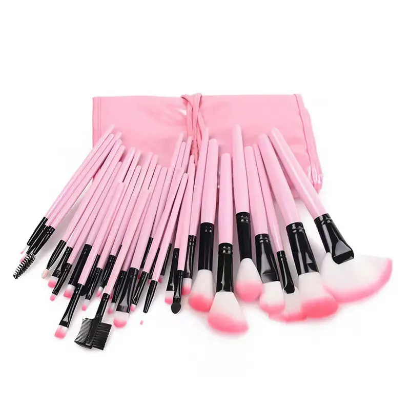 Hot Selling Beauty Tools Roze Rode Cosmetische Borstel Professionele 24 Stuks Houten Handvat Make-Up Borstel Set Met Cosmetische Tas Gevallen