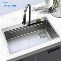 Évier de cuisine moderne multifonctionnel à une cuvette en acier inoxydable 304 Évier de cuisine intelligent multifonctionnel de style cascade