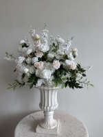 Arrangement floral artificiel bleu et blanc de lys calla, roses et hortensias, centre de table en soie pour mariage, hôtel, événementiel