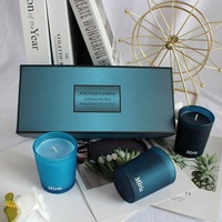 Lot de 3 bougies de luxe en cire de soja bleu aqua, personnalisables avec logo, pour bars et la fête des pères