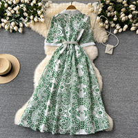 Robe longue vintage élégante en dentelle brodée cintrée pour femme printemps été