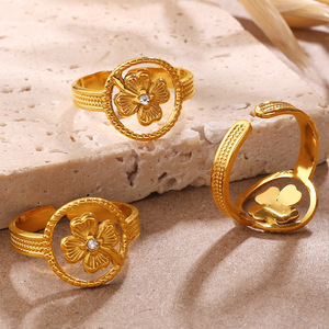 Bague ouverte en or avec motif floral et sertissage à griffes de diamants, bijou unisexe, cadeau - Product Image 3