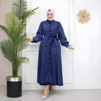 Robe Abaya en jean de style turc, modeste, avec ceinture, pour usage quotidien, boutonnée, pour femmes musulmanes