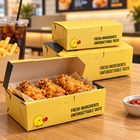 Boîte à emporter pour poulet frit, personnalisée, biodégradable, avec revêtement, couvercle à fermeture verni, rabats latéraux pliables, pour l'emballage de la restauration rapide