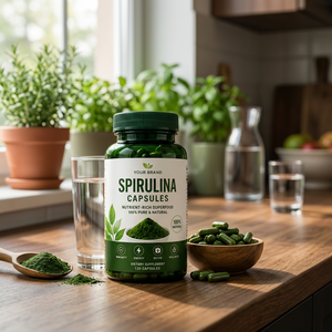 Capsules d'algues vertes de spiruline pure, complément nutritionnel végétalien naturel à base de plantes, capsules de spiruline naturelle - Product Image 1