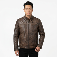 Veste en cuir véritable marron pour homme, coupe ajustée, style motard, café racer, en cuir de vachette, épaules matelassées, classique, personnalisée, chaude pour l'hiver