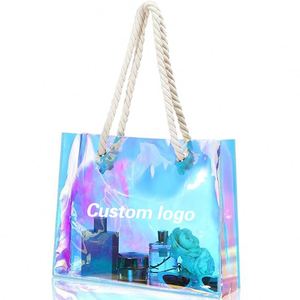 Custom Modern Folding Hologram PVC Beach <b>Tote</b> <b>Bag</b> 2024 <b>Clear</b> Laser Handbag Holographic Iridescent Shopping <b>Bags</b> - Product Image 1