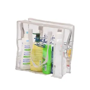 Bolsa de maquillaje de rizo de PVC personalizada al por mayor bolsa de equipaje de viaje de PVC suave bolsa de cosméticos PVC con logotipo impreso personalizado