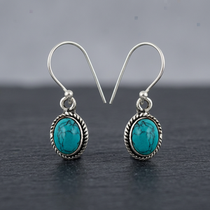 Boucles d'oreilles pendantes en argent 925 et turquoise, serties de pierres, style vintage, bijoux pour femmes à porter au quotidien - Product Image 1