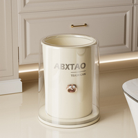 Poubelle en plastique à double coque cylindrique avec couvercle extérieur transparent, design ouvert, décoration mignonne de dessin animé, corbeille à déchets