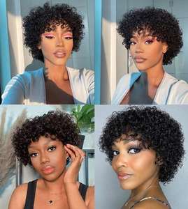 Perruque Courte Bob Bouclée Naturelle Noire avec Frange, Dentelle HD 4x1, Densité 210%, Cheveux Humains Remy 100%, Fermeture Sans Colle - Product Image 6