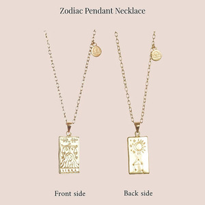 Mode Geschenk Schmuck Vergoldung Frauen Edelstahl Rechteck <span class=keywords><strong>Tarot</strong></span> Zwölf Zodiac Design Anhänger Halskette - Product Image 3