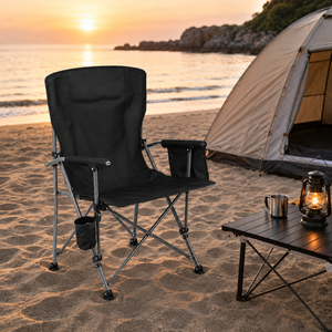 Chaise pliante d'extérieur portable avec accoudoirs, tissu polyester durable, design léger pour le camping, la randonnée, la pêche et la plage - Product Image 3