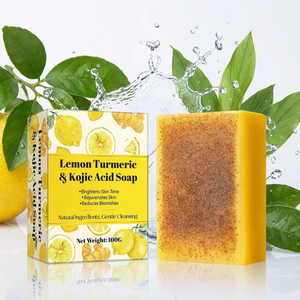 <span class=keywords><strong>Savon</strong></span> Artisanal Naturel au <span class=keywords><strong>Citron</strong></span>, Curcuma et Acide Kojique – Éclaircissant, Blanchissant, Anti-Taches Brunes et Hyperpigmentation pour Peaux Sensibles - Product Image 1