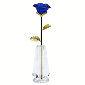 Gold Plated Modern Art Crystal Rose Flower Ornament with Stand - Ideal Gift for Valentine's Day and Romantic Occasions - Product Image 5