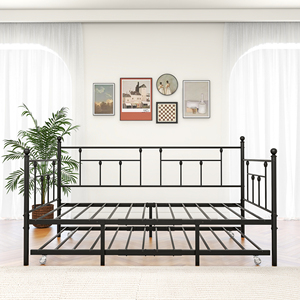 <span class=keywords><strong>Lit</strong></span> de repos carré double avec cadre métallique et <span class=keywords><strong>lit</strong></span> <span class=keywords><strong>gigogne</strong></span>, canapé-<span class=keywords><strong>lit</strong></span> moderne pour salon, chambre à coucher, chambre d'amis, noir - Product Image 4