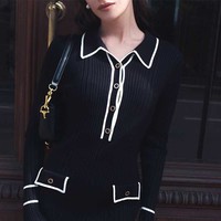 턴 다운 칼라 싱글 버튼 여자의 슬림 니트 A 라인 원피스 유행 도매 새로운 재료 포켓 고급 의류