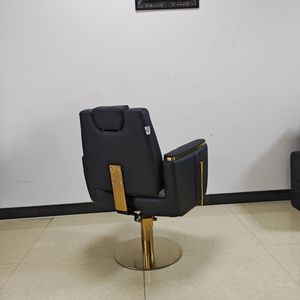 Chaise de barbier en cuir noir moderne de haute qualité avec garniture dorée, pivotante, réglable, pour salon et école, cadre en métal - Product Image 3