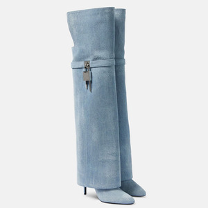 Botas Altas de Mujer Talla Grande 46 con Cierre Metálico Shark Lock, Botines Largos de Punta Fina, Stilettos de Tacón Alto, Zapatos Vaqueros - Product Image 4