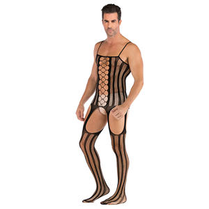 Jacquard Men Sexy Lingerie Underwear Open Crotch Fishnet Bodystocking Wholesale - Product Image 2