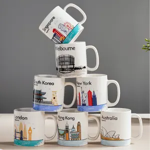 Personalized Design with Iconic building patterns of different countries Ceramic Coffee Mug