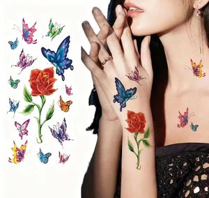 Adesivi per Tatuaggi Temporanei 3D Serie Farfalle e Rose Colorate Realistiche Personalizzate per San Valentino per Viso Donna - Product Image 1