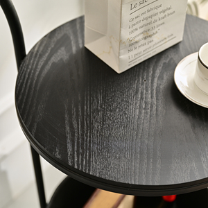 wholesale accent <b>round</b> black wood metal <b>coffee</b> <b>table</b> with wheels - Product Image 5
