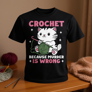 Camiseta de ganchillo con diseño de gato que dice: Porque matar es malo - Product Image 3