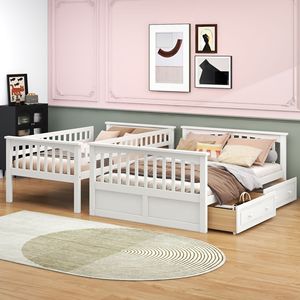 <b>Kids</b> Bunk Bed White Wood Frame <b>Storage</b> Drawers Stairs Design Bedroom Furniture - Product Image 3