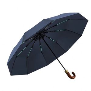 Nuevo Paraguas Plegable Automático de 3 Secciones con Mango de Madera, Diseño Personalizado, Compacto, Resistente al Viento y a la Lluvia - Product Image 1