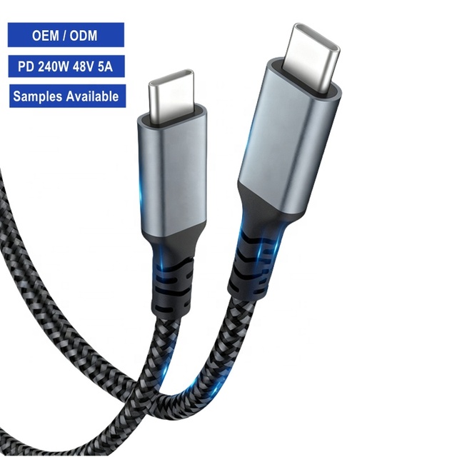 USB-C to USB-C Cable Type C USB Fast Charging 240W 5A USBC Cable High Quality Custom Logo Braided Type-C Charger Kabel 1m 2m 3m