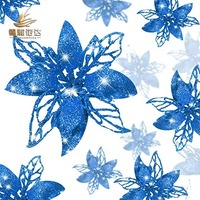 Fleurs d'arbre de Noël en plastique, ornements bleu roi scintillants, fleurs de Poinsettia creuses pour couronnes de Noël et décorations de fêtes