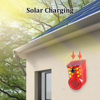 Detektor Sensor gerak surya, sirene suara Alarm LED peringatan strobo lampu merah untuk rumah pertanian