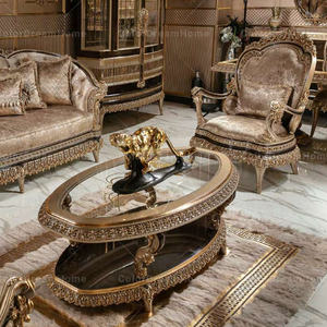 Ensemble de canapés dorés de luxe sculptés à la main Canapés en bois royaux antiques Ensembles de meubles de salon classiques en Turquie - Product Image 5