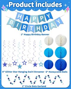<span class=keywords><strong>Guirlande</strong></span> de boules en papier nid d'abeille écologiques <span class=keywords><strong>bleu</strong></span> ciel, étoiles, spirales suspendues et guirlandes à pois pour <span class=keywords><strong>anniversaire</strong></span>, pour hommes/femmes/garçons/filles - Product Image 3