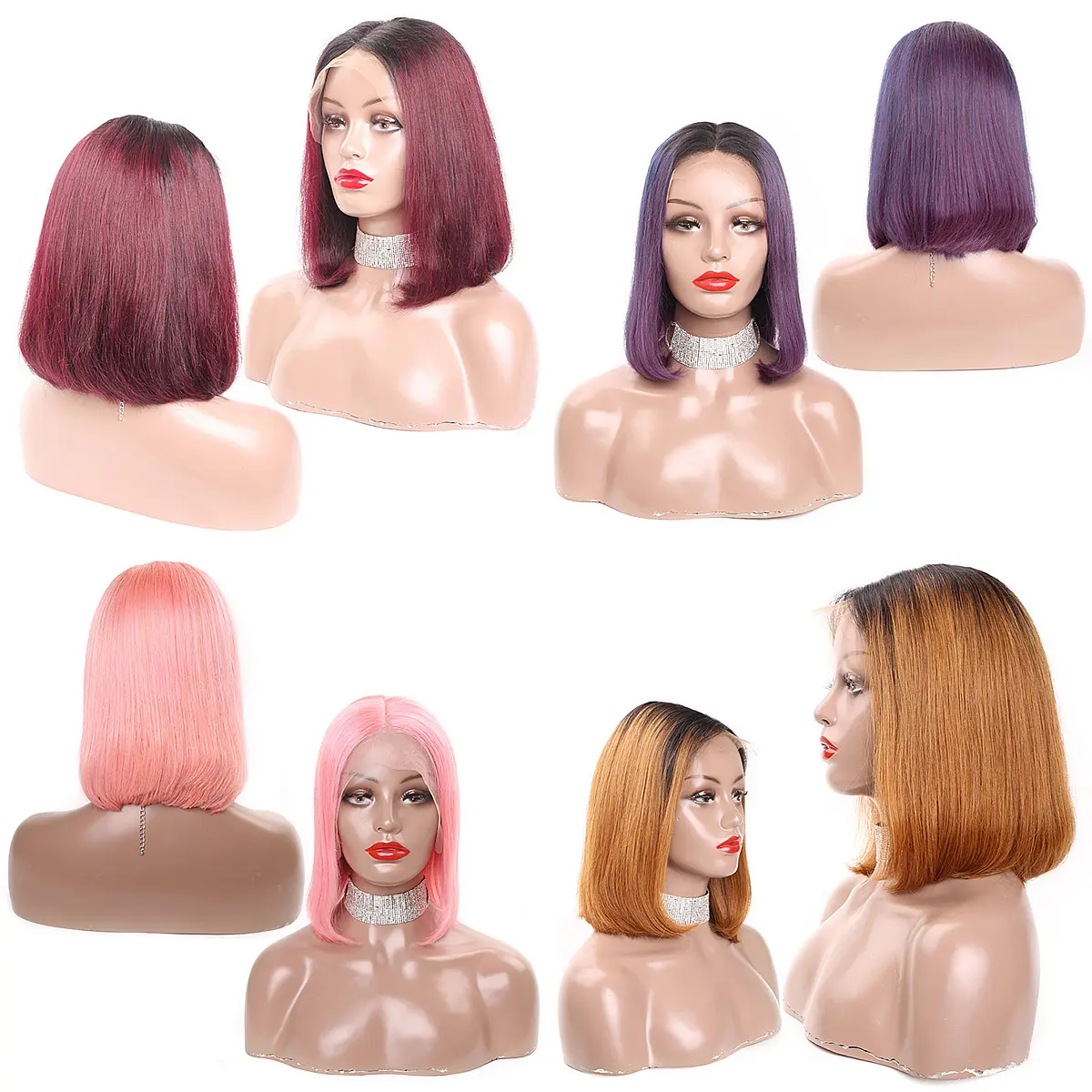 Wholesale Turquoise 613 Blond Color Wig Brazilian Virgin Human Hair Pink Orange Blue Red Grey Colored Lace Frontal Bob Wig
