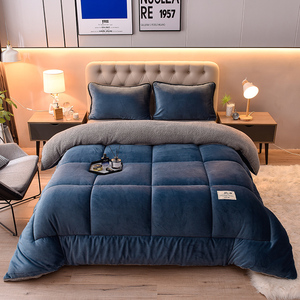 Edredón de <span class=keywords><strong>Invierno</strong></span> de Color Sólido, Grueso y Cálido, con Relleno de Lana de Cordero y Terciopelo con Diseño de Copos de Nieve, para Colchón Individual - Product Image 1