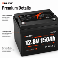 Batterie LiFePO4 à semi-conducteurs Enlzh 12,8 V 150 Ah avec BMS 100 A pour bateaux, camping-cars, stockage d'énergie solaire, véhicules électriques et autres systèmes à 4 cellules