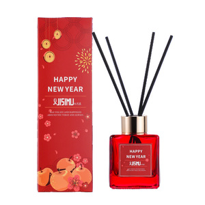 Jisimu Happy New Year Flameless <b>Diffuser</b> Red Glass Bottle <b>With</b> Reed <b>Sticks</b> For Home Decoration - Product Image 5