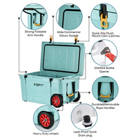 Glacière d'extérieur Boright 65QT grande capacité, étanche, à roulettes, en PE rotomoulé et mousse PU, thermique, pliable, avec poignée, pour 5 jours de glace sèche