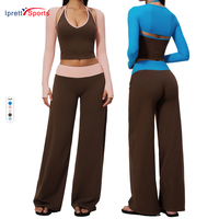Nouvel ensemble de yoga 3 pièces personnalisé pour femme 2026 – Haut dos nu, blocs de couleur, taille haute, contrôle du ventre, manches longues – Tenue de sport et d'entraînement