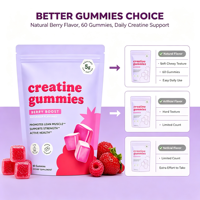 Gummies de créatine monohydrate à marque privée, 5g par portion, saveur baies, végétaliennes, supplément nutritionnel sportif