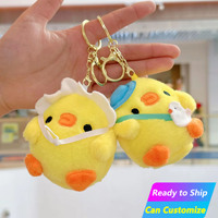 Porte-clés en peluche petit canard jaune personnalisé en gros, style couple romantique, pendentifs mignons pour sacs à dos, cadeaux décoratifs