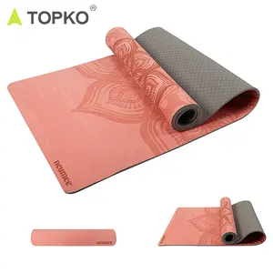 Topko Custom Logo Eco Vriendelijke Fitness Pilates Opvouwbare Anti Slip Suede Tpe Yoga Mat Digitale Gedrukt Reizen Mat