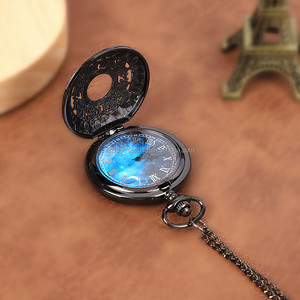 Nuova collana Vintage con stella decorata orologio al quarzo Casual antico stile europeo-americano vuoto nero orologio da tasca - Product Image 5
