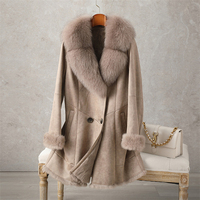 Manteau long d'hiver en fourrure pour femme PUDI, modèle CT189, col en fourrure de renard, doublure en fourrure de lapin, luxe vintage, laine épaisse non tissée, fourrure pleine peau
